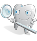 Cartoon tooth character holding a dental mirror